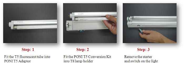 3 steps to install t5 conversion kit